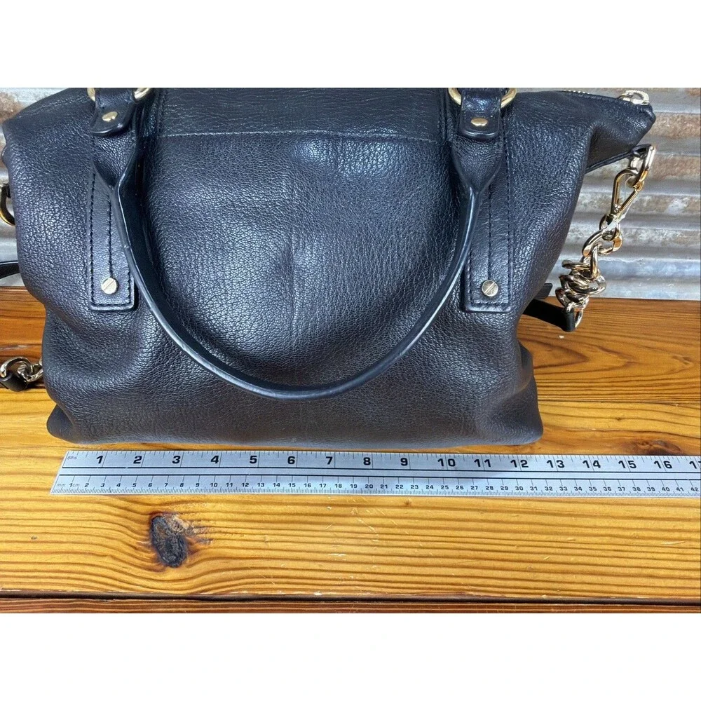 Michael Kors Hamilton Satchel Tote Leather Bag Black with Gold Lock and Chain